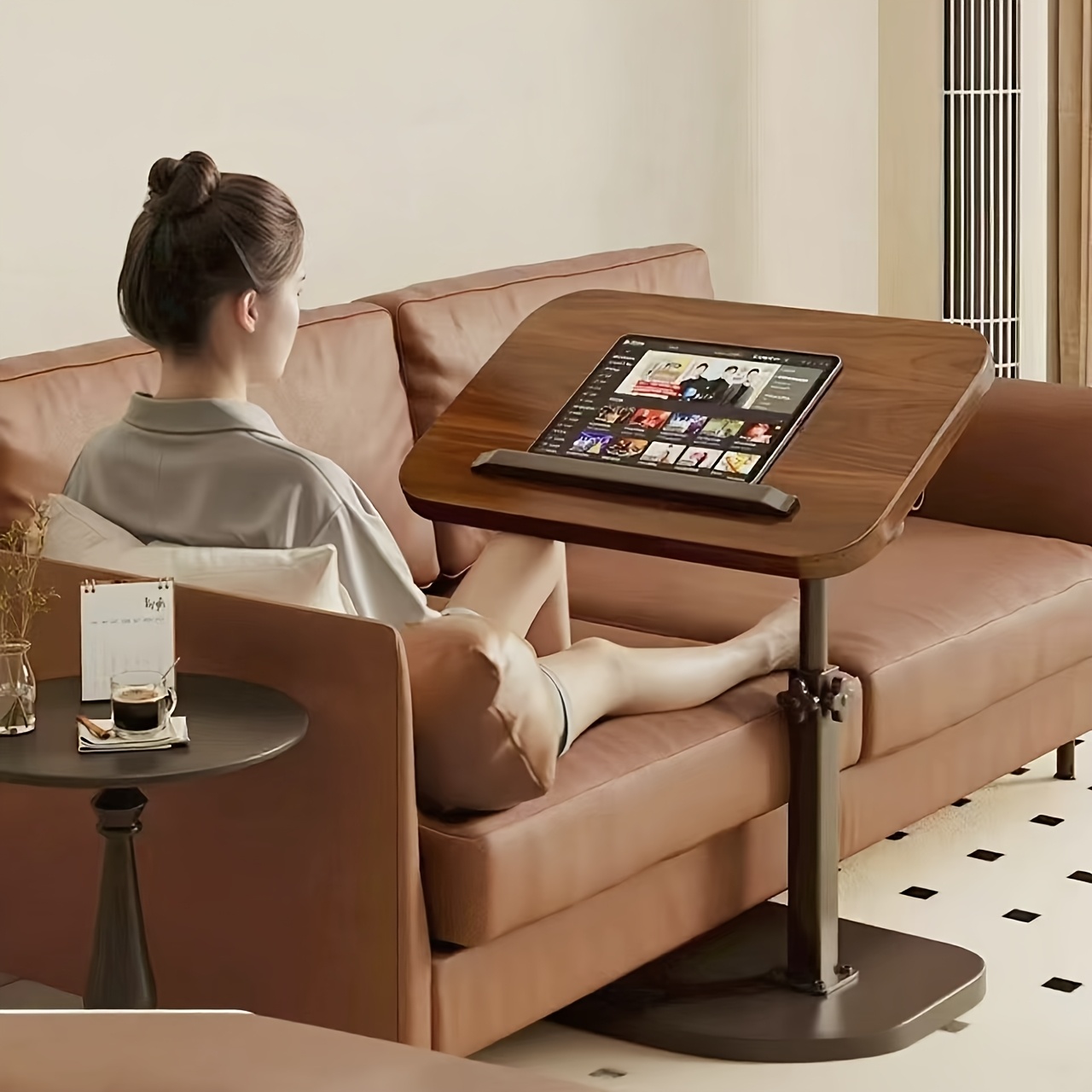 Laptops - Black Walnut Swivel Laptop Desk, Height‑Adjustable