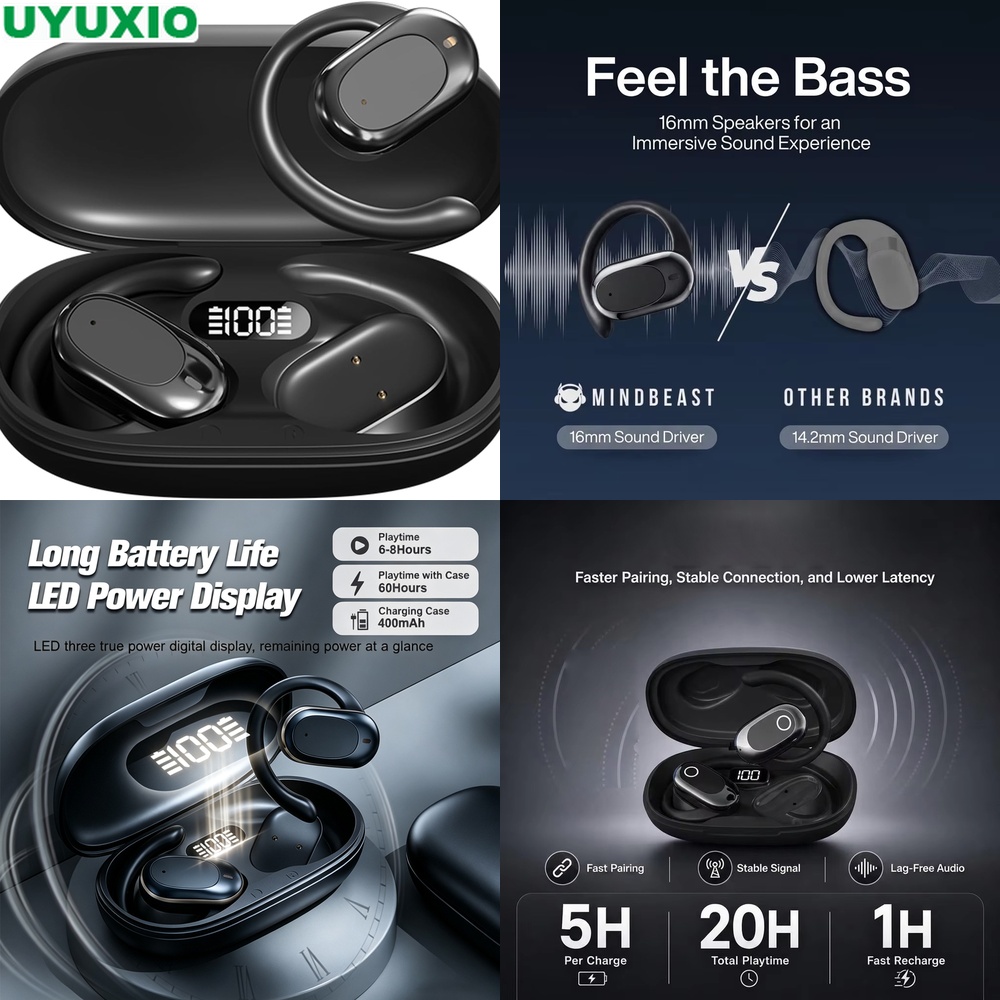 Bone Conduction Running Headphones - Open Ear Headphones and Wireless Earbuds