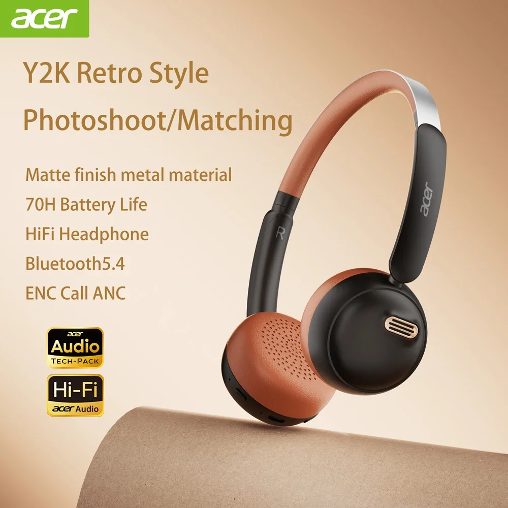 Anc Wireless Over Ear Headphones - Acer OHW111 Bluetooth Headphones INS Retro