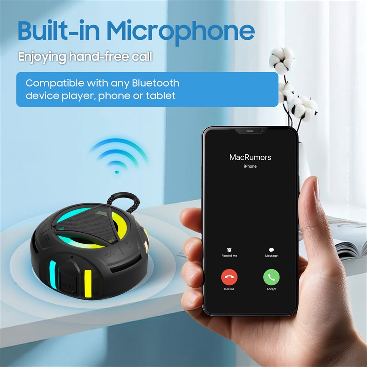 Portable Bluetooth Speaker Waterproof Ipx7 - Mini Bluetooth Shower Speaker with Lights,