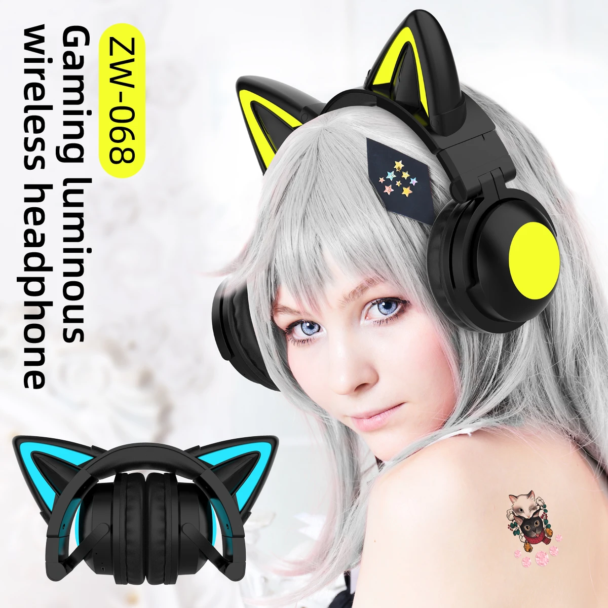 ZW068 Bluetooth Headphones LED - Cat Ear Bluetooth Headset Led recension och pris