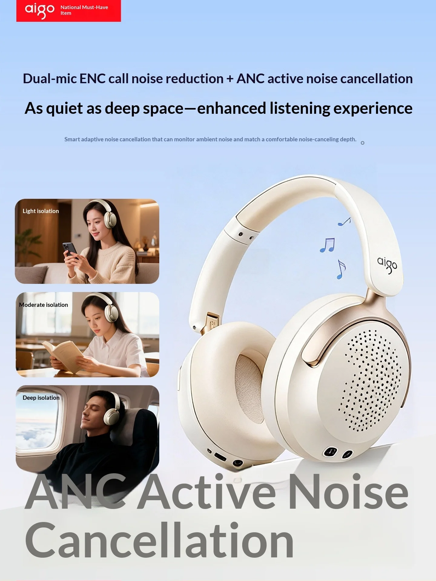 Aigo WE500 Bluetooth Over-Ear  - Anc Wireless Over Ear Headphones recension och pris